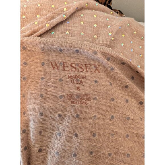 Wessex Short-Sleeve Sparkle Studded Top Brown Small Classic Minimalist - Picture 3 of 3